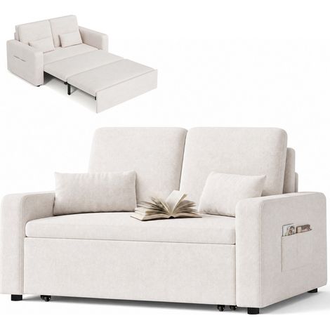 Canapé Lit Convertible 2 Places en Velours - Extensible sur Roulettes - 147x196x87 cm (1/5)