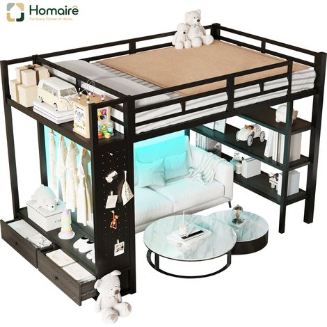 Cadre de lit MDF noir avec rangement 234 x 148 x 165 cm HOMAIRE (1/5)