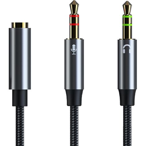 Câble répartiteur pour casque audio, plaqué or et tressé résistant, avec ports séparés pour microphone et casque audio, adaptateur pour casque gaming PC - 30 cm (1/5)
