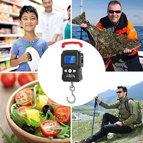 Tragbare elektronische Hängegepäckwaage, digitale Fischwaage, 50 kg Tragkraft für Reisen, LCD-Display, Hakenwaage (Farbe: Schwarz) (1/4)