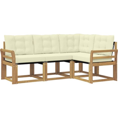Conjunto de sofás de exterior con cojín 4 pcs Blanco y Crema vidaXL
