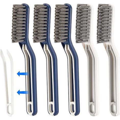Lot de 5 brosses multifonctions pour joints de salle de bain et de sol, brosse de nettoyage 2 en 1 avec clips, brosse pour fissures, outil de nettoyage de salle de bain, brosse à poils durs pour salle (1/5)