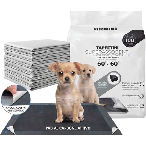 Tappetini igienici cani 60x60 carbone attivo 100 pz traversine assorbenti (1/5)