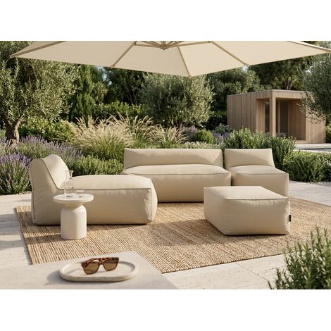 BOBOCHIC - Canapé de jardin modulable RIVIERA avec 1 chauffeuse 1 place, 1 chauffeuse 2 places, 1 méridienne et 1 pouf Beige (1/5)