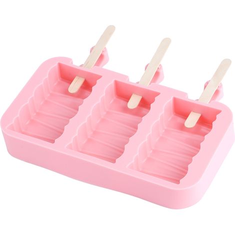 Moule à glace maison à motifs mignons, moule en silicone DIY pour machine à glaçons avec couvercle et bâtonnets (3 moules ondulés, 50 bâtonnets) (1/5)
