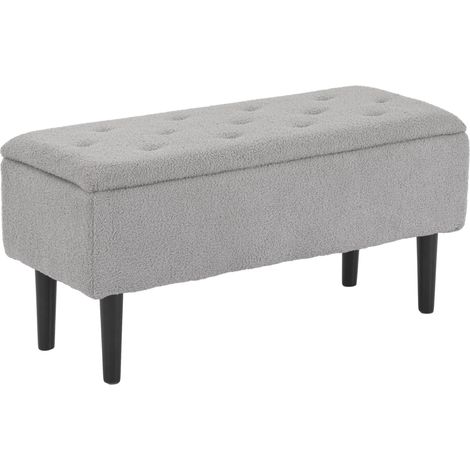 57L Storage Ottoman, End of Bed Bench Wooden Legs, Fabric Footstool for Living Room, Bedroom, 95 x 38 x 45cm, Grey (1/5)