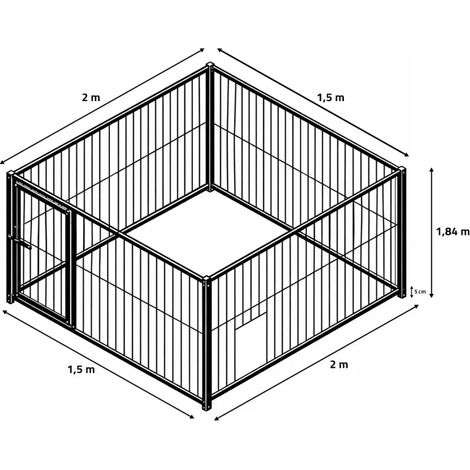 Kit chenil barreaux rectangulaire 1,50 x 2 m avec ouverture 2 m (1/5)