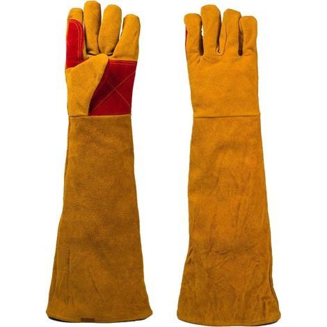 1 Paire Gants de Soudeur à Manches Longues Résistant à Chaleur Gants en Cuir de Vachette Antidérapants pour Soudage Barbecue Four Gril Jardinage (1/3)