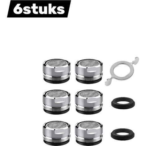 Lot de 6 aérateurs de robinet en acier inoxydable et ABS avec filtre et clé ronde inclus diamètre 2,4 cm compatibles avec la plupart des robinets couleur argentée (1/5)