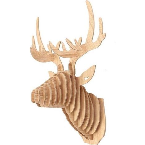 Décoration murale en bois - TEMPSA - Tête de cerf - Blanc - Contemporain - Design
