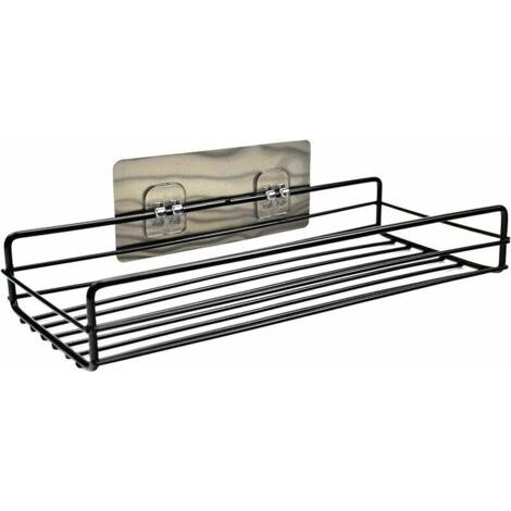 Étagère Salle de Bains Adhésive, Serviteurs de Douche sans Percage, Organisateur Rangement Douche Rectangulaire, Panier Douche Métal pour Salle de Bain, Cuisine (Noir) (1/5)