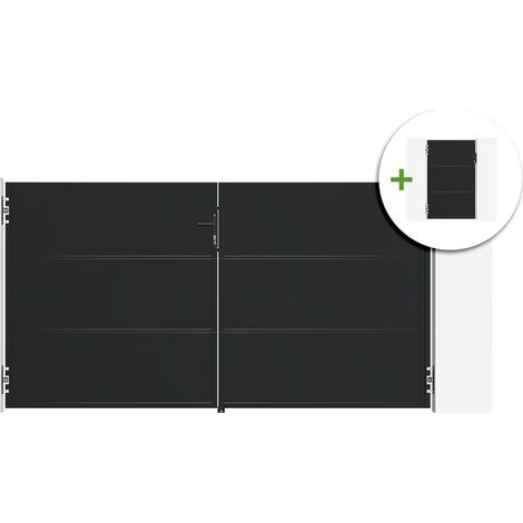 Portail battant acier 3m NALI H.160cm noir + Portillon H.160cm noir (1/5)