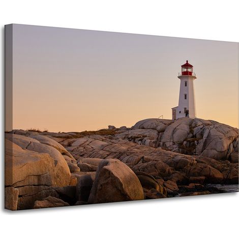 Leinwanddruck Natur Leuchtturm 90x60 cm Sonnenuntergang