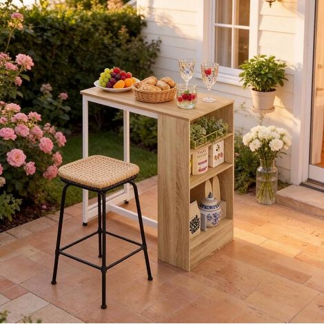 Tavolo bar con contenitore 91 x 49 x 91 cm, rovere chiaro e bianco DESVIAE (1/5)