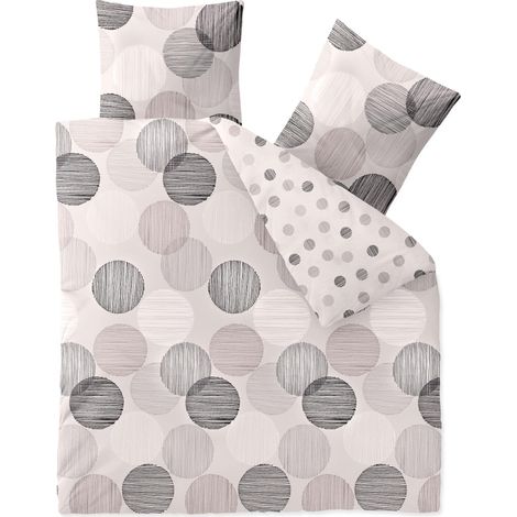 Linge de lit réversible Coton Points Blanc Gris Anthracite 200 x 200 cm (1/3)