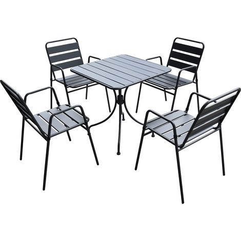 Set Tavolo Quadrato e 4 Sedie in Acciaio Krystin Antracite (1/4)