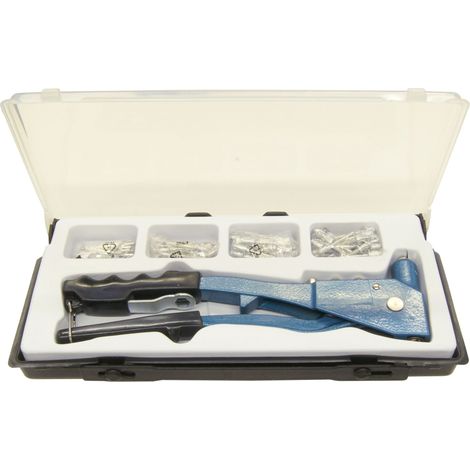 Jeu de pince a riveter - MEISTER - CP195270 - Inclus 100 rivets en aluminium - Boîte plastique avec couvercle transparent
