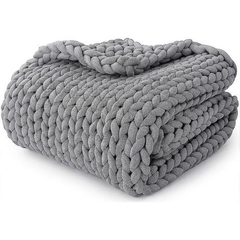 Couverture lestée rafraîchissante en tricot épais, faite main, gris clair