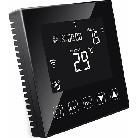 Thermostat Intelligent WiFi pour Chauffage au Sol électrique avec sonde Alexa Google Assistant Compatible, Thermostat Connecté Programmable Plancher Chauffant Electrique 16A Noir (1/5)