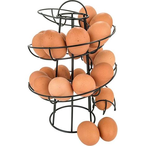 1 - Support à œufs - Distributeur en spirale - Organisateur de cuisine en acier - Capacité 24 œufs - Design compact et élégant - Argenté - 19x19x27cm (1/4)
