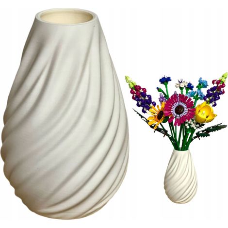 Vaso Lego per fiori, erba artificiale, decorativo, moderno, bianco, 17 cm (1/5)