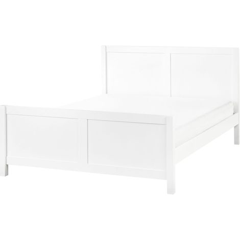Cama con somier y cabecero de madera de caucho blanco 140 x 200 cm Champagnat