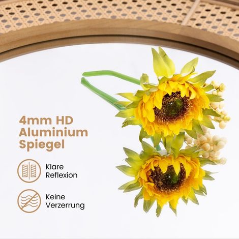 Miroir mural rond cadre en rotin et bois diametre 65 cm 227458887 (1/5)