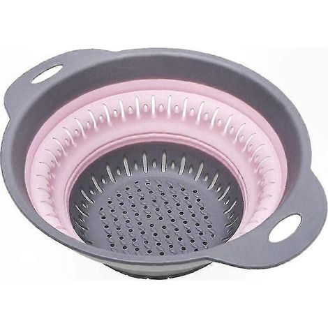 Passoire en silicone pliable avec poignées, égouttoir de cuisine rose, modèle compact (1/5)