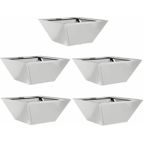 Lot de 5 cache-pots de jardin design moderne trapézoïdal extérieur 35 x 35 x 15 cm en acier galvanisé argent