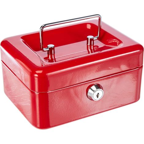 Caisse avec serrure à clé et monnayeur, petite, en tôle d'acier.Rouge (1/2)