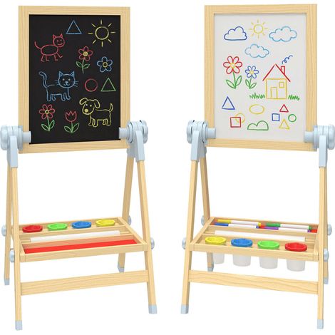 Pour enfants, chevalet avec tableau double face pour chambre ou salle de jeux, en bois avec rangement (1/5)