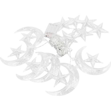 Guirlande lumineuse Étoile et Lune 3,3 m (126 LED) - Décoration lumineuse idéale pour le Ramadan, les mariages, les fêtes, la maison, la terrasse, les fenêtres et le jardin. (1/5)