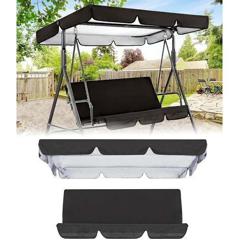 Outdoor Patio Swing Canopy Replacement Set Waterproof Sunproof Cover for 3 Seater Swing with Cushion Cover Top Cover Set for Patio Swing (Swing Not Included) (1/5)