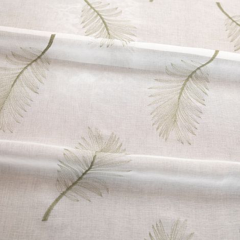 Tissu voile brodée à motifs feuilles Kaki 290 cm
