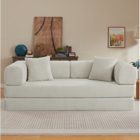 Sofá cama plegable de terciopelo de pana beige, 204 x 97 x 65 cm, con 2 cojines DESVIAE (1/5)