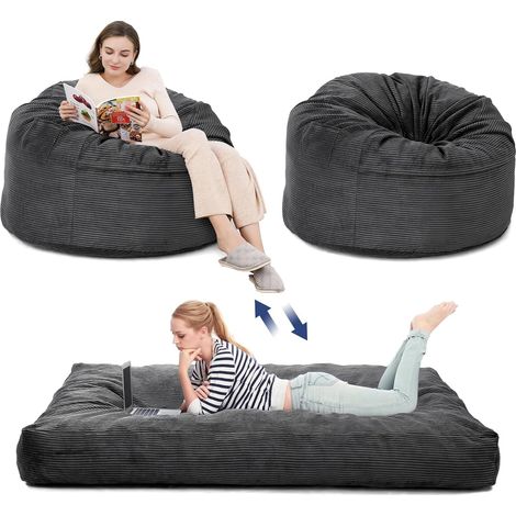 Pouf convertible 2 en 1 taille Queen gris foncé, housse velours lavable avec rembourrage, pour salon et chambre (1/5)