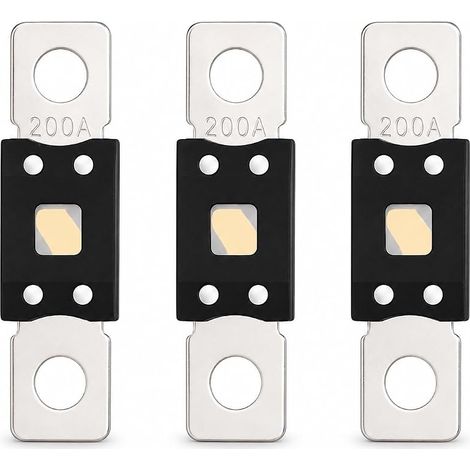 Lot de 3 fusibles haute intensité 32 V 200 A pour voitures, camions, caravanes et engins de chantier corps isolé renforcé, bornes conductrices pour une sécurité et une performance optimales. (1/5)
