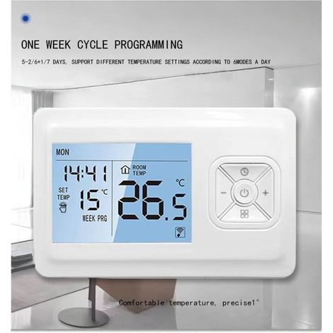 Thermostat connecté sans fil – Programmable avec fonction antigel – Compatible Alexa et Google Home – Alimentation batterie ou USB