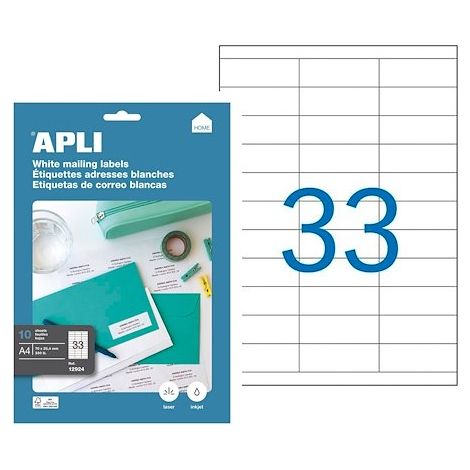 Etiquettes adresse jet d'encre, laser et copieur 70 x 25,4 mm Apli blanche - Boîte de 330 (1/2)
