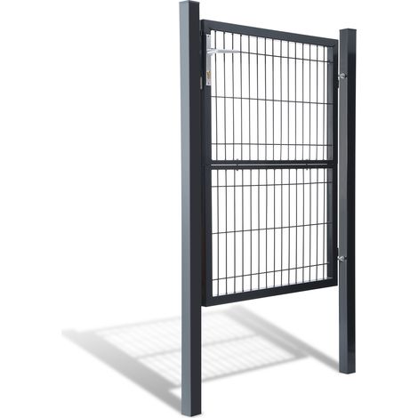 Vingo – Portillon grillagé en acier galvanisé 100 x 87 cm – Serrure à cylindre – Charnières réglables – Couleur anthracite RAL 6005 (1/4)