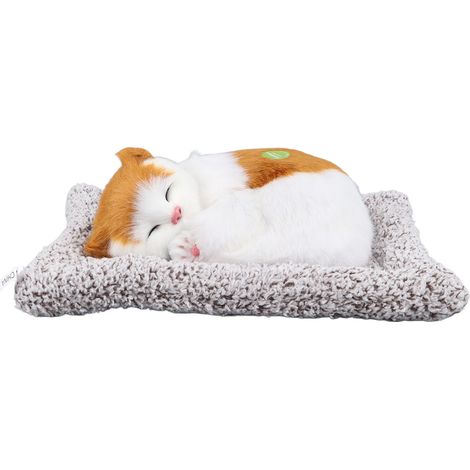 Chat en peluche endormi, décoration chat endormi en charbon de bambou, désodorisant, mignon chat endormi en peluche avec son, chat jaune à blocs de couleur (1/5)