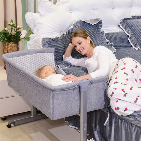 WYCTIN® Cuna para Bebé Cuna de Colecho Inclinación y Altura Regulables con Cama Lateral con Juguete Colgante Cama para Bebé para Dormitorio Sala Viaje,Mosquitera gratis