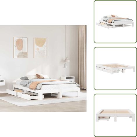 Massivholzbett ohne Matratze Weiß 140x200 cm Kiefernholz - Bettrahmen - Bettgestell - Schlafzimmerbett - Doppelbett (1/5)
