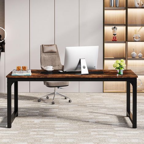 Industrieller Schreibtisch – Computertisch – 180 x 90 x 77 cm – Metallbeine – Rustikales Braun und Schwarz