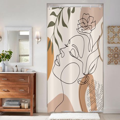 1 Rideau De Douche 90x180 Cm Polyester Imperméable Motif Abstrait Boho Avec 12 Crochets Pour Salle De Bain