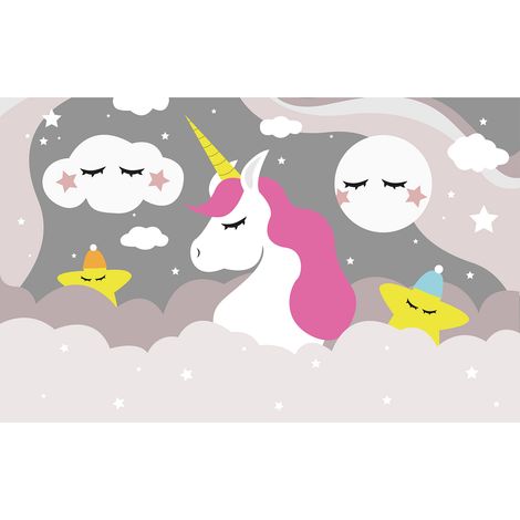 Papier peint panoramique Enfants - Licorne Etoiles - 130 cm x 81 cm (1/2)