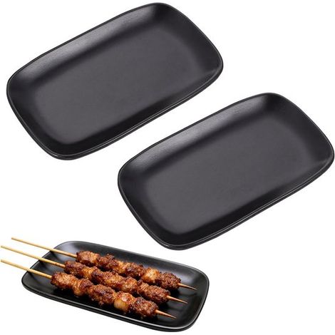 Lot de 2 assiettes à dessert rectangulaires noires pour amuse-gueules, sushis, en-cas et crudités, 15 × 9 × 1,5 cm (1/5)