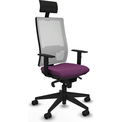 Horna sincro malla blanca similpiel morado brazos 1D base piramidal cabecero fijo ruedas 65mm nailon (1/5)