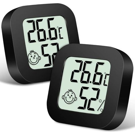 Thermomètre Hygrometre Intérieur, 2PCS Mini Thermomètre Hygromètre Digital à Haute Précision, Moniteur de Température et Humidimètre Indicateur du Niveau de Confort pour Maison,Bureau-Noir (1/5)