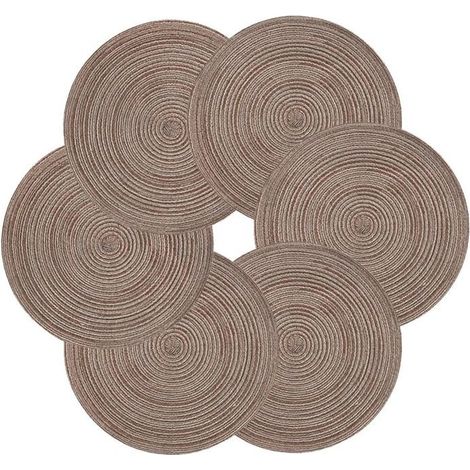 Ecleanfy - Six sets de table ronds couleur café, adaptés au camping et aux repas, style européen, sets de table ronds en tissu tissé (38 cm). (1/3)